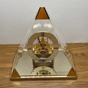 Vintage Seiko Pyramid Quartz Mantle Clock Skeleton Open Face Lucite Not Working - Picture 1 of 13