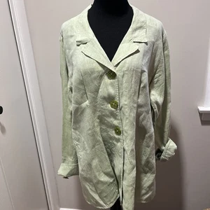 FLAX Linen Blazer Jacket Womens Medium Green Pockets - Picture 1 of 5