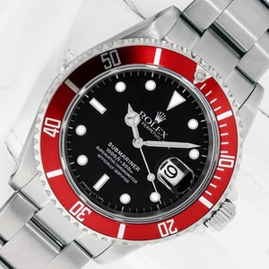 ROLEX SUBMARINER 16610 DATE STAINLESS STEEL 40MM BLACK DIAL RED BEZEL WATCH - Picture 1 of 10