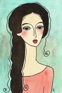 PORTRAIT Frau Mädchen Tusche Aquarell original 10x15 - Bild 1 von 1
