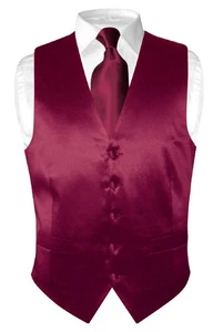 Biagio Men's SILK Dress Vest & NeckTie Solid BURGUNDY Color Neck Tie Set 3XL - Picture 1 of 5
