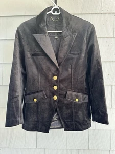 Tyler Boe Black Velvet Blazer Gold Crest Buttons Size M Jacket Coat - Picture 1 of 7
