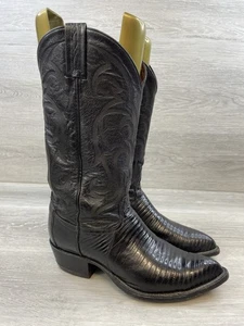 Tony Lama CY811 Black Teju Lizard Cowboy Boots Men's 8 D USA Made Exotic Leather - Picture 1 of 14