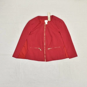 NEU Chico's Damen Full Zip Blazer Cape Jacke Viskose Rot Größe 0 Solide Taschen - Bild 1 von 8
