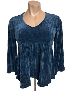 HANNAH dunkel türkis Chenille ausgestellte Ärmel Babydoll Pullover Oberteil Gr. L #PBSR - Bild 1 von 6