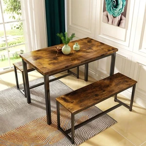 Dining Room Table Set, Kitchen Table Set with 2 Benches, Ideal for Home, Kitc... - Picture 1 of 7