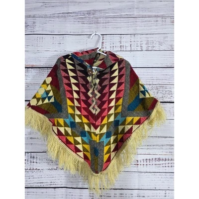 Poncho Azul Diseño Patas Niños Mezcla Lana Hecho a Mano en Ecuador Tribal Talla 2 Foto 1 de 4