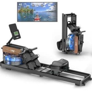 Water Rowing Machine Foldable w/ Bluetooth Monitor & Tablet Holder – 160kg Max - Foto 1 di 9