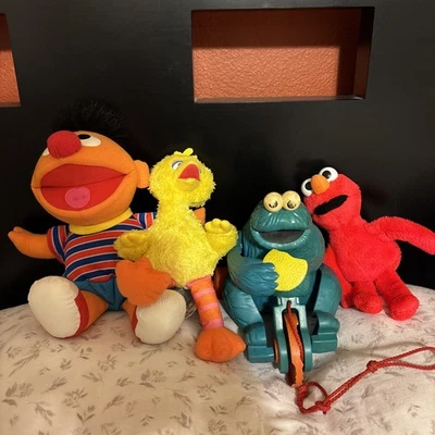 Lot Of 4 Sesame Street Toys: Cookie Monster, Big Bird, Ernie & Elmo Bundle Plush - Image 1 of 4