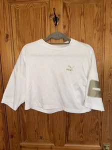 PUMA Crop Top in White with Gold Logo Text across Back. Small UK 8 - Picture 1 of 14