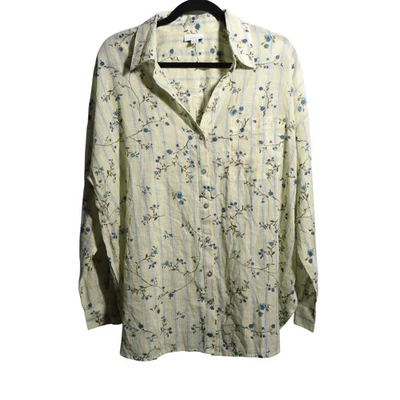 J Jill Yellow Floral Button Up Top Long Sleeve Cotton Striped XL Career Boho - Image 1 of 4