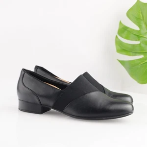 Clarks Womens Juliet Jem Loafer Size 10 WIDE Black Leather Flat Slip On Shoe - Picture 1 of 14