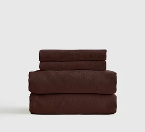 NWT QUINCE ORGANIC BRUSHED COTTON SHEET SET 4 PIECE KING ESPRESSO COTTON - Picture 1 of 17