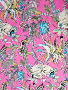 45" Width Pink 100% cotton Ethnic Designer Sewing Dressmaking Forest Fabric - Picture 1 of 4
