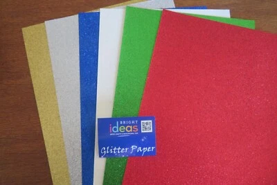 BRIGHT IDEAS A4 x 6 sheets Glitter Paper Coloured Premium Quality Low Shed Crafts Mixed