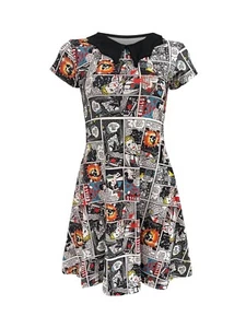 Comic Strip Book Skulls Classic Vintage Retro 50's Print Collar Rockabilly Dress - Picture 1 of 3