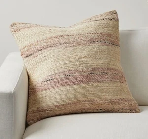 $ 70 NEU MIT ETIKETT POTTERY BARN Rose Joanna Jute Wolle Leinen gestreift 22x22 Kissenbezug SELTEN - Bild 1 von 17