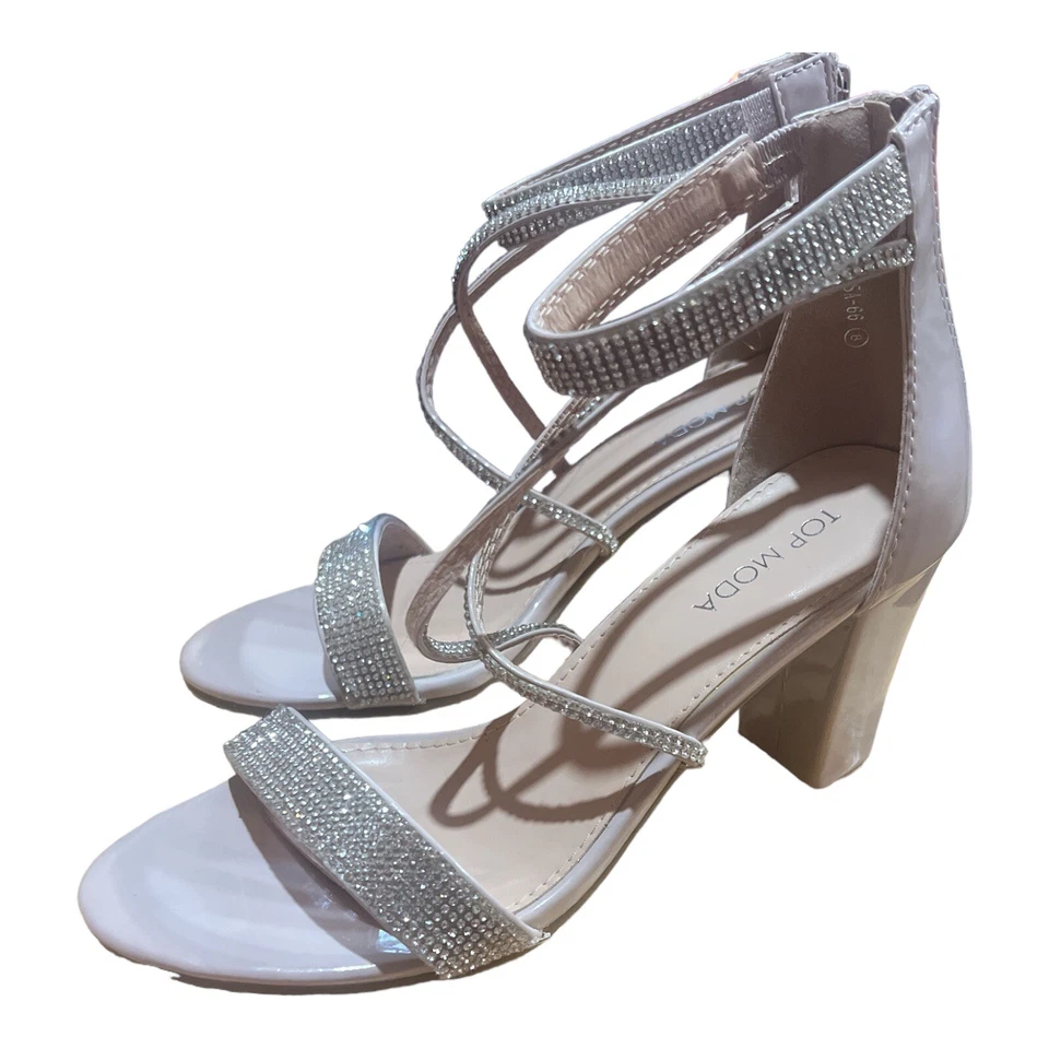 TOP Moda Taupe Formal Women's Ankle Strap High Heel Open Toe Sandal Shoes Size 8 - Image 1 of 4