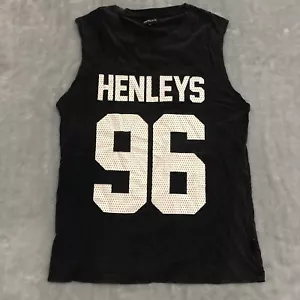 Henleys Mens Jersey M Black Running Basketball Gym Graphic Tee Tank Top Stretch - Picture 1 of 13