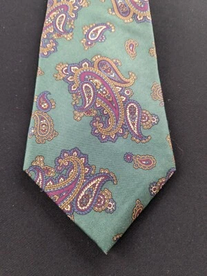 Men's Hathaway Necktie Paisley Green Pink Purple Gold - Image 1 of 3