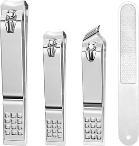 Ultra Sharp Nail Clipper Set, 4 PCS Stainless Steel Cutter & File, Silver - Picture 1 of 7