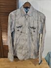 Roar Buckle Men's M Button Up Long Sleeve Shirt Grunge Tie Dye Gray Embroidered 