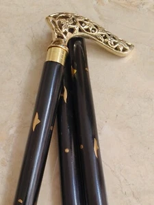 Walking Cane,wooden stick, Unique and Elegant Handcrafted Brass Handle - Picture 1 of 8