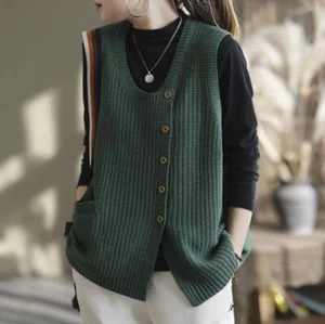 New Spring/ Fall Women's Knitted Vest Casual Button Top Pullover Sweaters gift - Picture 1 of 17