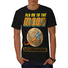 Wellcoda Fly Moon Stars Mens T Shirt Space Plane Graphic Design Printed Tee