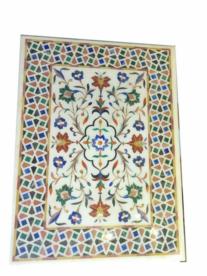 48" x 32" Marble Table Top Semi Precious Stone Inlay Handmade Work - Image 1 of 1