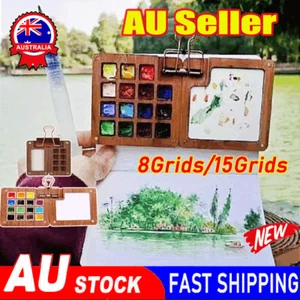 Mini 15Grids Wooden Paint Empty Box Palette Travel Watercolor Paiting Paint TrOD - Picture 1 of 15