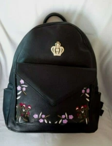 CHARLES & KEITH Black Faux Leather Embroidered Floral Backpack - NWOT - Picture 1 of 12