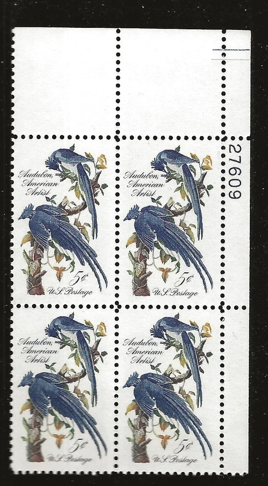 US Scott #1241, Plate Block #27609 1963 Audubon 5c FVF MNH Upper Right - Image 1 of 1