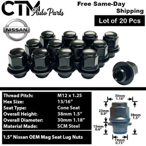 20x Black Nissan Infiniti 12x1.25 OEM Factory Style Mag Type Replacement Lug Nut - Picture 1 of 4