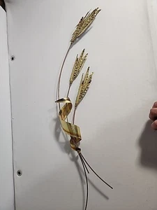 Mid Century Messing & Kupfer Weizen Rohrkolben Blätter Metall Wandkunst 3D 29" MCM - Bild 1 von 11