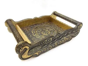 Tradional Handmade Peocock Design Wooden Meenakari Tray - Picture 1 of 7