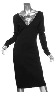 GIVENCHY Womens Black Lace V-Neck Open-Back Long-Sleeve Below-Knee S NEW $2290 - Picture 1 of 4