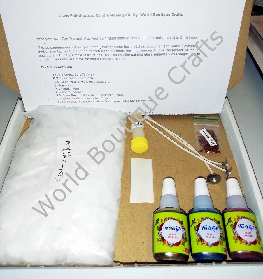 Customised Glass Painting & Candle Making Kit: Wax, Wick, Scent, dye, Paint DIY - Image 1 of 1