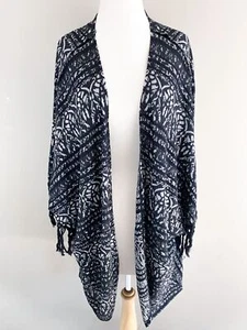 Free People Black White Fringe Boho Kimono Duster Oversized - Picture 1 of 4