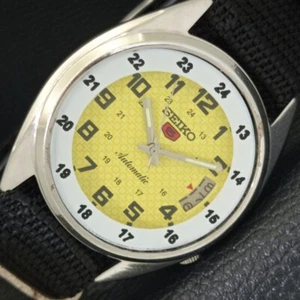 VINTAGE SEIKO 5 AUTOMATIC 7019A JAPAN MENS DATE YELLOW DIAL WATCH a434936-a - Picture 1 of 10