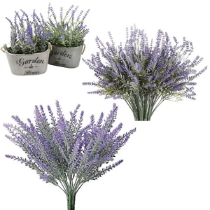 Artificial Lavender Flowers in Bundles Fake Silk Faux Lavender Plant Wooden Pots - Picture 1 of 77