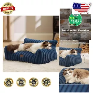 Cozy Fluffy Cat Couch Bed - Supportive Night Blue Sofa for Indoor Cats, 24in - Picture 1 of 8