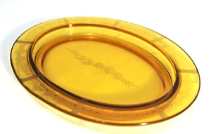 Vintage Amber Glass Oval Tray Etched Flower 9 1/2" Dish - Bild 1 von 8