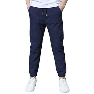 Boys Cargo Jogger Pants Dance Trousers Elastic Waist Casual Sports Sweatpants - Picture 1 of 71