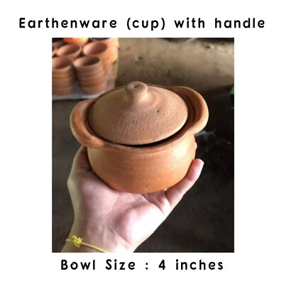 Thai antique handmade Earthenware cup with handler - 4 inches - Image 1 of 3