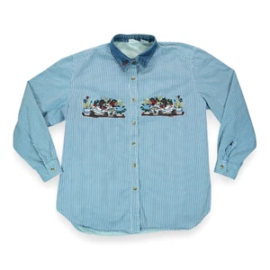 Vintage Bobbie Brooks Damen besticktes blaues Button Down Hemd Large Denim - Bild 1 von 8
