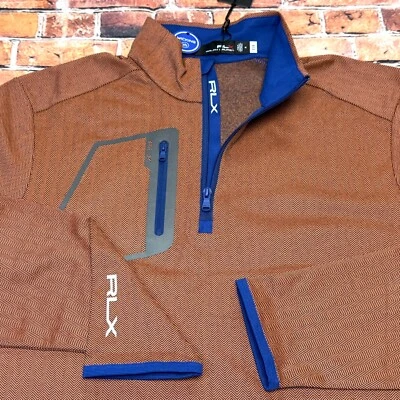 RLX Ralph Lauren Classic Fit Mens MEDIUM Luxury Jersey Quarter Zip Pullover ORG - Image 1 of 4