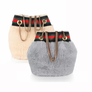Women Chain Shoulder Bag Bucket Bag Handbag Plush Fluffy Crossbody Bag - Picture 1 of 25