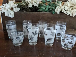 Vintage MCM Libbey Frosted Silver Leaf Foliage Miscellaneous Drinking Set (8) - Picture 1 of 8
