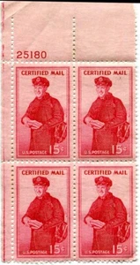 U S STAMPS FA1 1955 CERTIFIED MAIL PB4 15C POSTMAN RED  (B925)     MNH - Picture 1 of 2